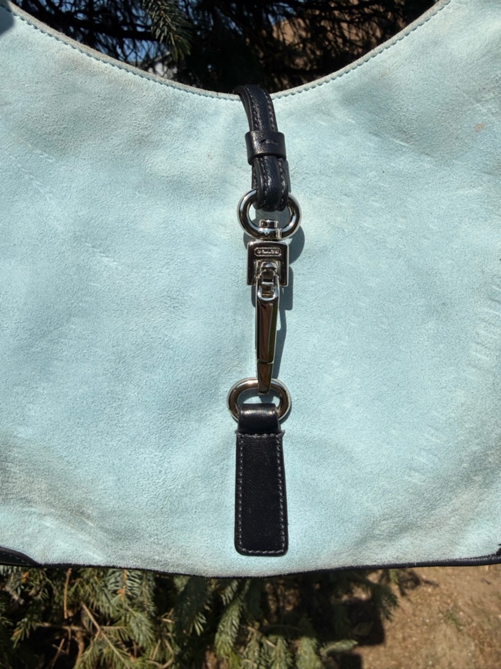 RARE COACH Y2K Baby Blue Suede Mini Hampton Shoulder Bag Vintage - Picture 3 of 9